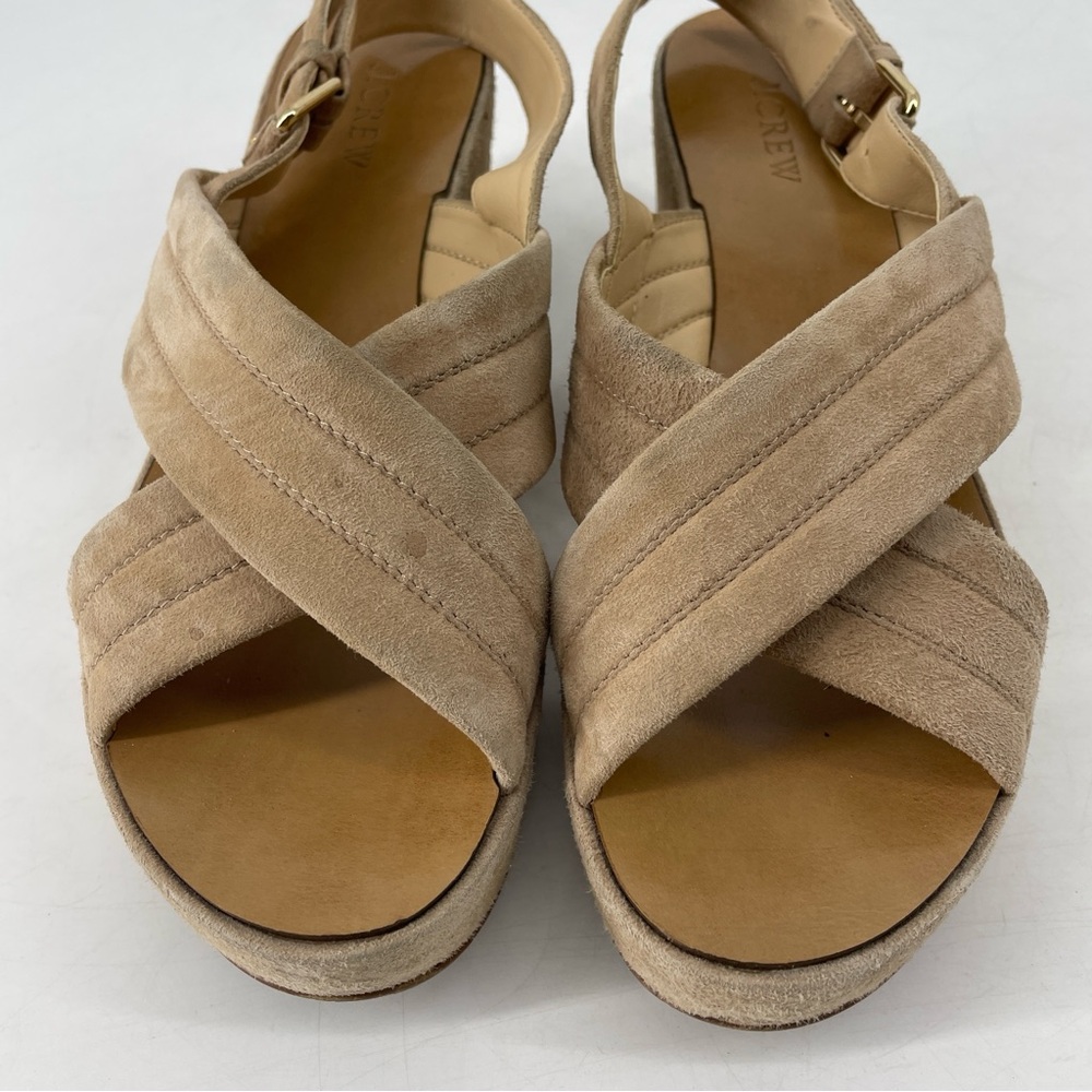 J Crew Marcie Tan Suede Criss Cross Wedge Sandals 8 shoes - Picture 4 of 8